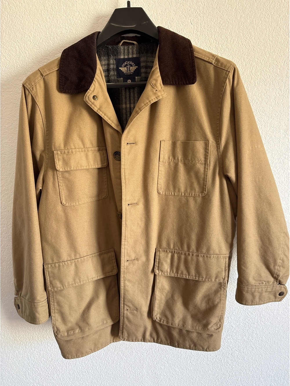 Dockers Men's Medium Tan Cotton Field Jacket with Plaid Lining
